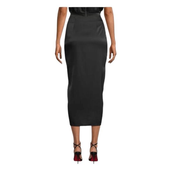 Line & Dot Selma Midi Skirt Black Satin Draped High Rise Front Slit XS - Picture 4 of 7